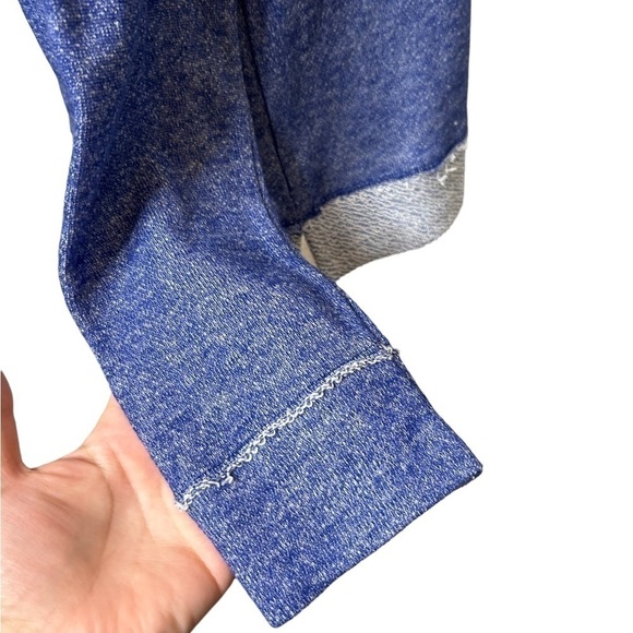 Live Love Dream Blue ColorBlock Two Tone Distressed Cold Shoulder Sweater Medium - Picture 10 of 13